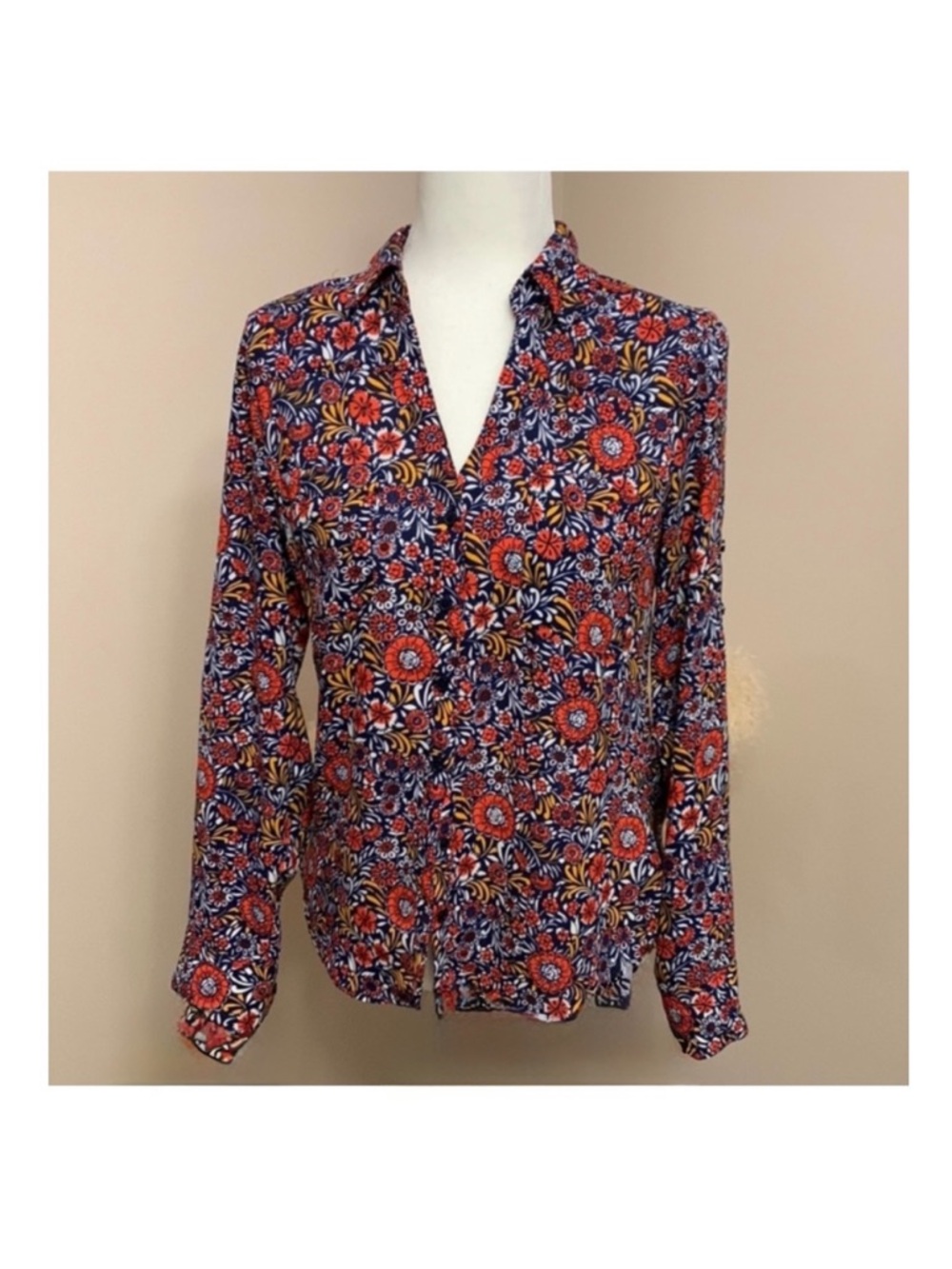 Express size large portofino slim fit Floral Button-Up Top